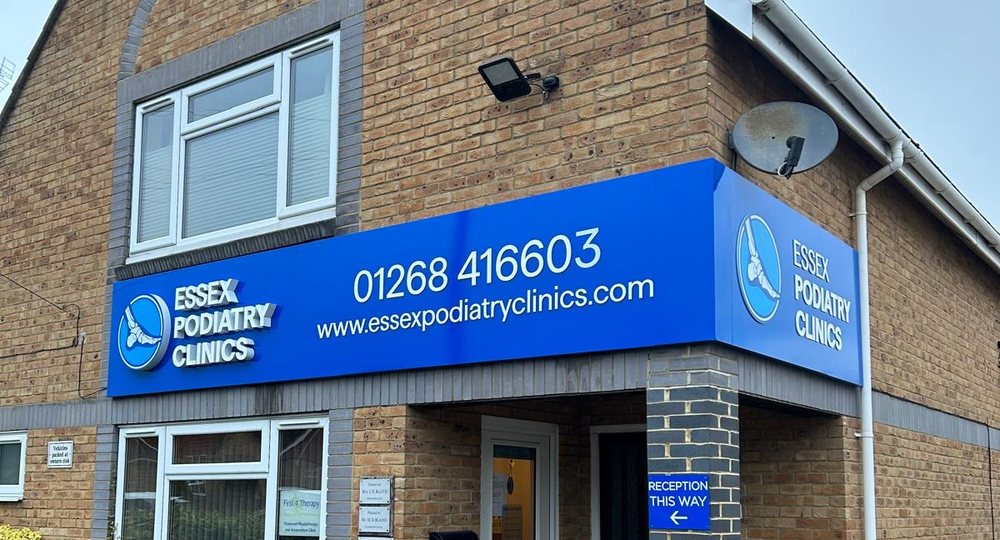 Essex Podiatry Clinics illuminated shop front fascia sign by Lauryn Jaime Ltd