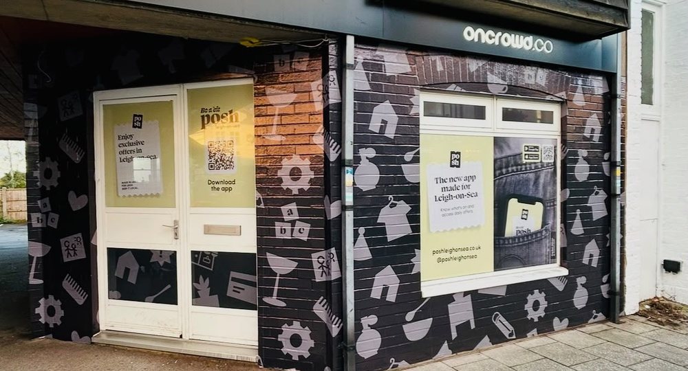 Design and Marketing shop front brick wrap with custom icon graphics by Lauryn Jaime Ltd