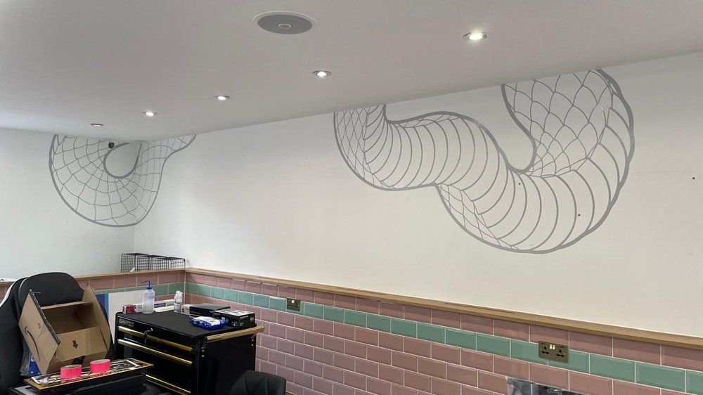 Snake scale wall mural graphic, studio wall wrap by Lauryn Jaime Ltd