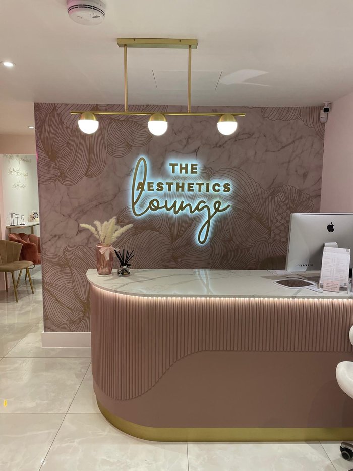 The Aesthetics Lounge illuminated backlit wall lettering by Lauryn Jaime Ltd