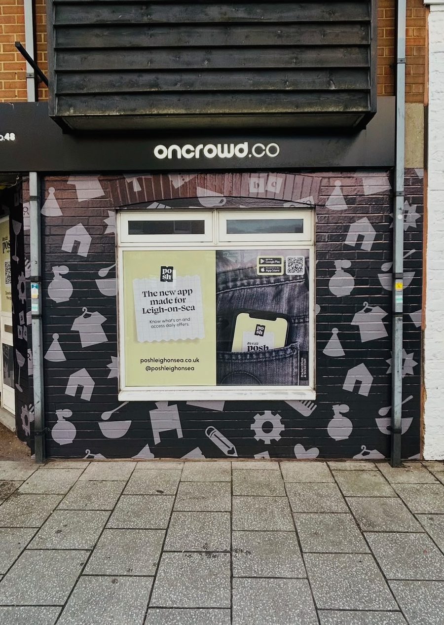 oncrowd.co shop front vinyl wrap detail by Lauryn Jaime Ltd