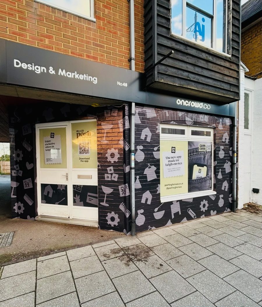 Design and Marketing brick wrap shop front corner by Lauryn Jaime Ltd