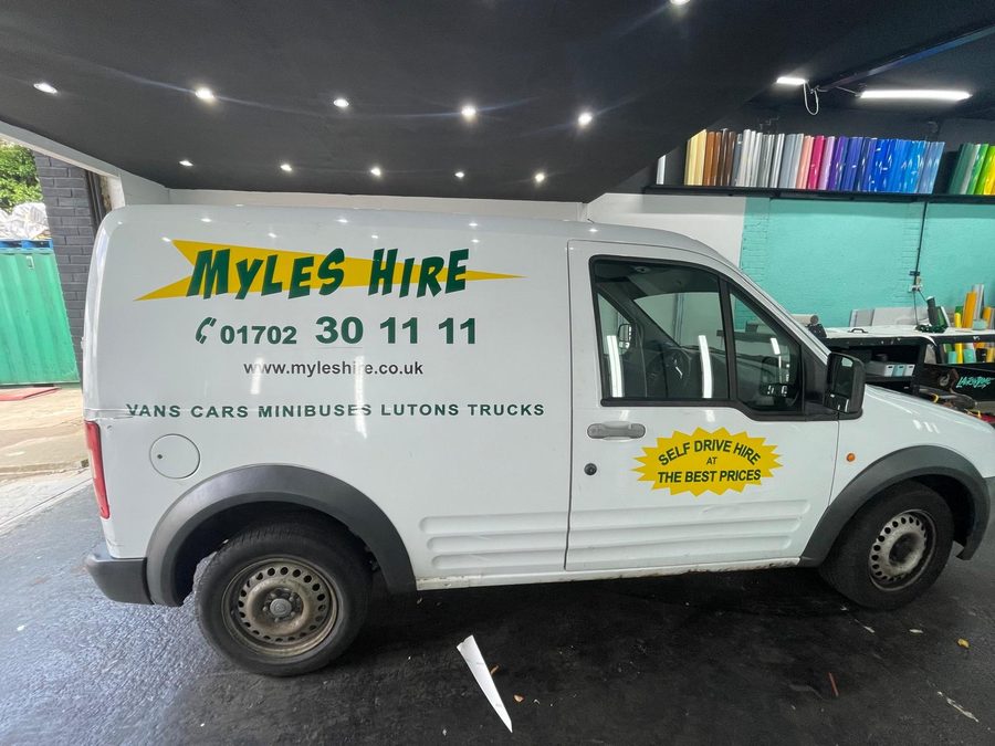 Myles Hire van sign writing by Lauryn Jaime Ltd