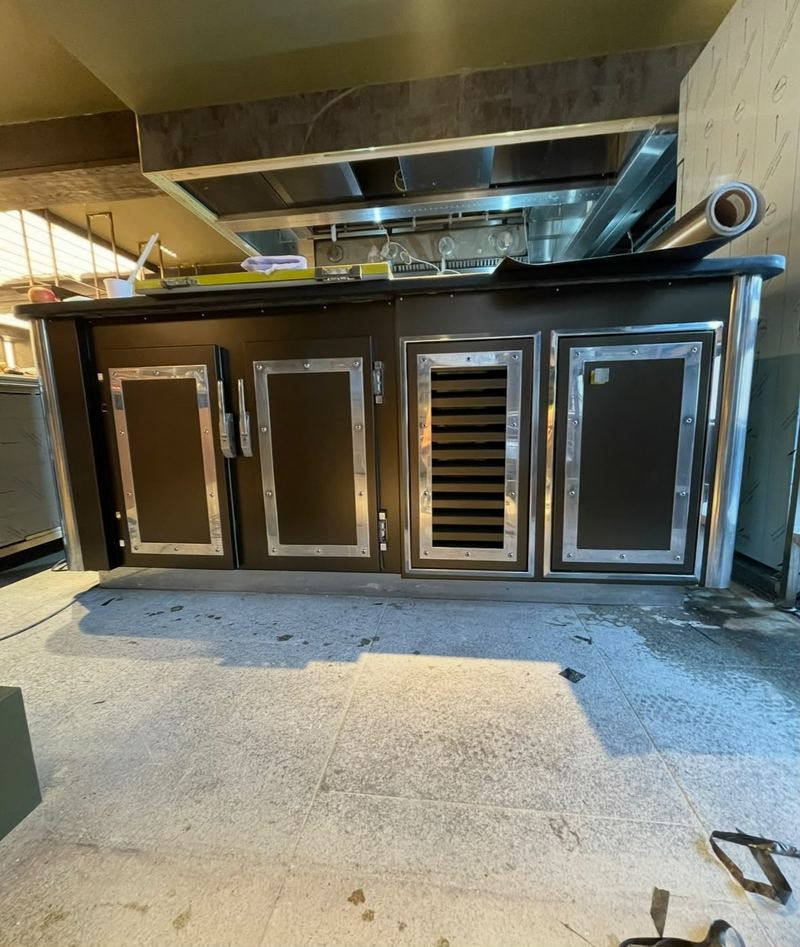 Commercial kitchen counter unit wrap by Lauryn Jaime Ltd