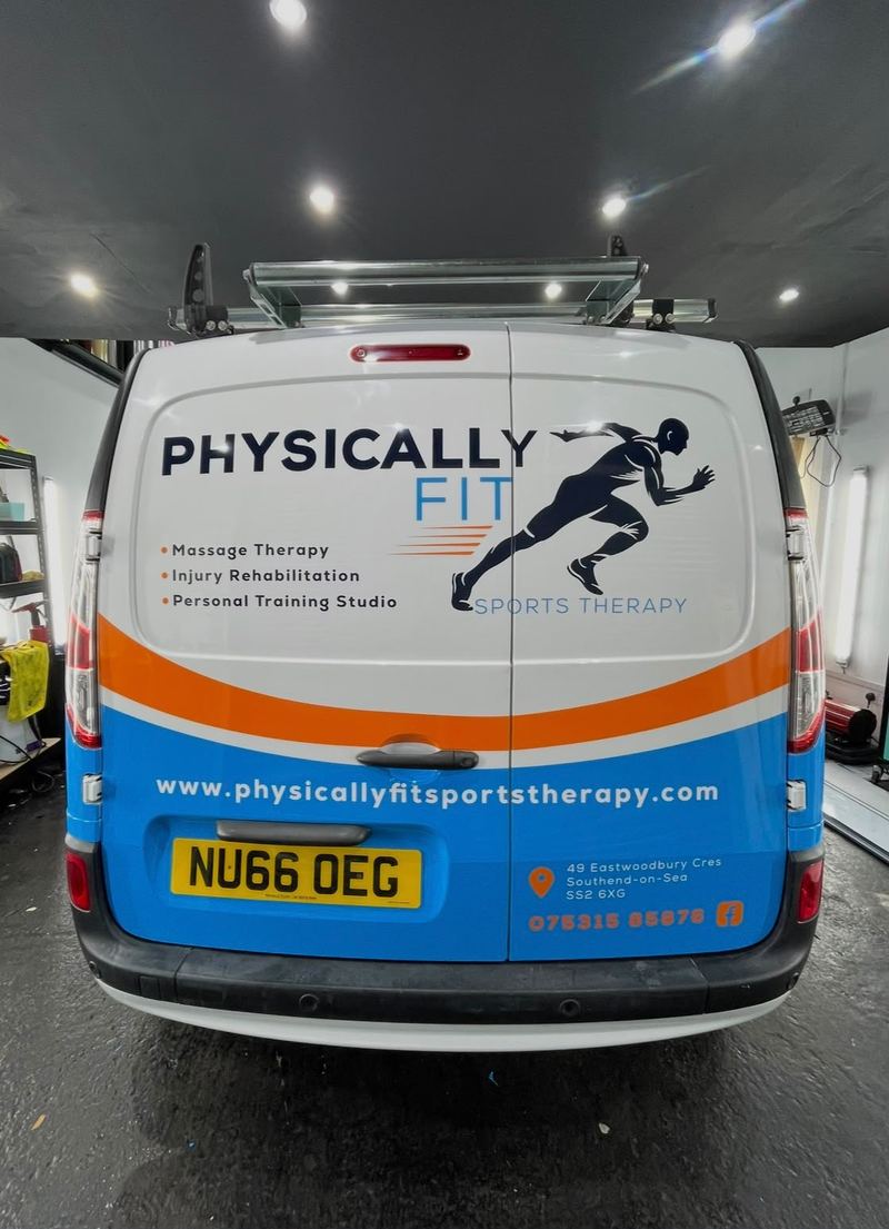 Physically Fit Sports Therapy van rear wrap by Lauryn Jaime Ltd