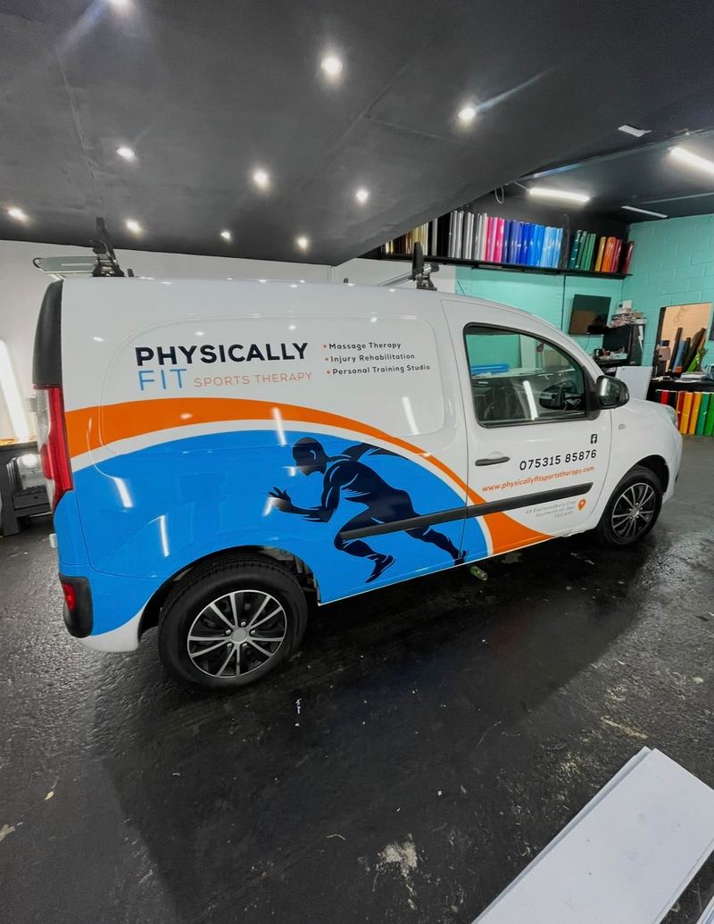 Physically Fit Sports Therapy van side wrap by Lauryn Jaime Ltd